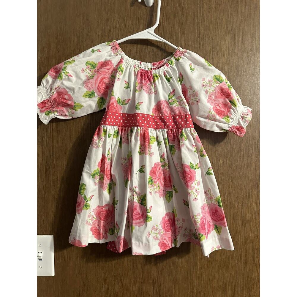 Eleanor rose Carla Pink Floral Dress Polka Dot Bow Sz 5-6 Girls cottage core
